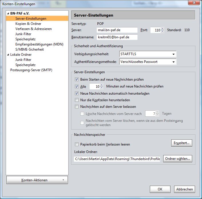 Einstellung für Thunderbird